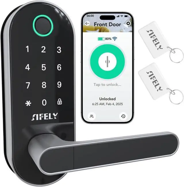 Main image of Built-in WiFi Smart Lock with Handle & Keypad:  Keyless Entry Front Door Electronic/Electric Digital Fingerprint Deadbolt Knob, Remote Access, Auto Lock, App Control (No Gateway/Hub Needed)