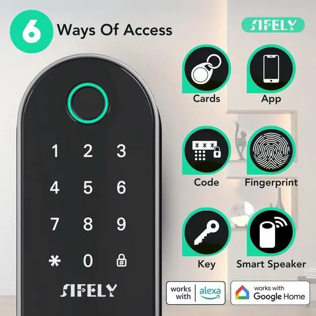 Alt view image 2 of 7 - Built-in WiFi Smart Lock with Handle & Keypad:  Keyless Entry Front Door Electronic/Electric Digital Fingerprint Deadbolt Knob, Remote Access, Auto Lock, App Control (No Gateway/Hub Needed)
