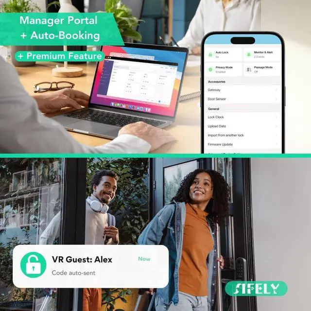 Alt view image 5 of 7 - Built-in WiFi Smart Lock with Handle & Keypad:  Keyless Entry Front Door Electronic/Electric Digital Fingerprint Deadbolt Knob, Remote Access, Auto Lock, App Control (No Gateway/Hub Needed)