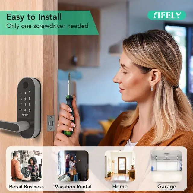 Alt view image 7 of 7 - Built-in WiFi Smart Lock with Handle & Keypad:  Keyless Entry Front Door Electronic/Electric Digital Fingerprint Deadbolt Knob, Remote Access, Auto Lock, App Control (No Gateway/Hub Needed)