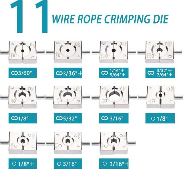 Alt view image 2 of 6 - Wire Rope Crimping Tool for Aluminum Crimping Loop Sleeve, Two Barrel Ferrule, Oval Sleeves, 3/64 in to 3/16 in, Stainless steel wire rope Swaging Tool Kit with Wire Rope Cutter