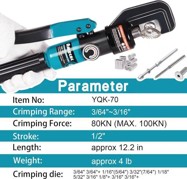 Alt view image 3 of 6 - Wire Rope Crimping Tool for Aluminum Crimping Loop Sleeve, Two Barrel Ferrule, Oval Sleeves, 3/64 in to 3/16 in, Stainless steel wire rope Swaging Tool Kit with Wire Rope Cutter