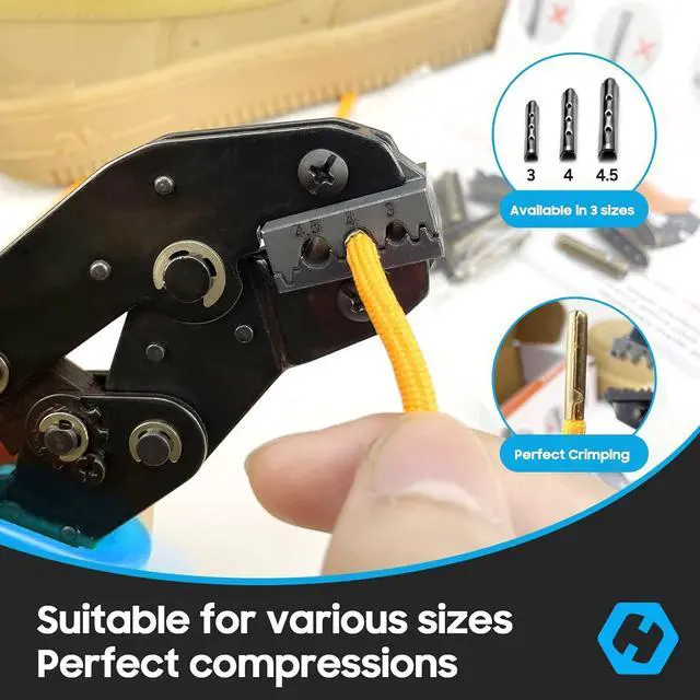 Alt view image 2 of 6 - Aglet Crimping Tool, Shoelace Aglets Tool, Aglets For Shoelaces, Repair Shoe Lace Tips Replacement End Comes With 160 pcs Metal Aglets Installation Tool Adaptation 3/4/4.5 mm Aglets (Blue)