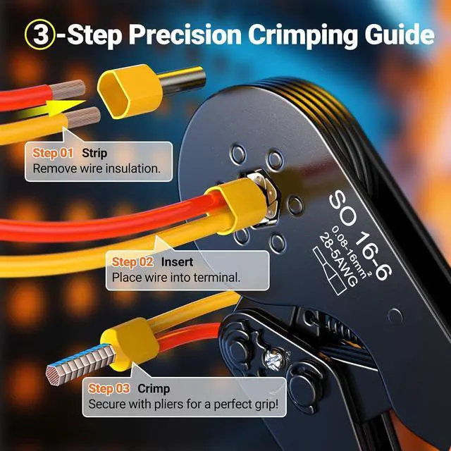 Alt view image 6 of 7 - Ferrule Crimping Tool Kit, Self-Adjustable Ratchet Crimper for AWG 28-5 Ferrules - Includes 1275PCS Hexagonal Double & Single Wire Connectors
