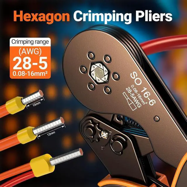 Alt view image 7 of 7 - Ferrule Crimping Tool Kit, Self-Adjustable Ratchet Crimper for AWG 28-5 Ferrules - Includes 1275PCS Hexagonal Double & Single Wire Connectors