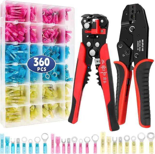 Main image of Crimping Tool for Heat Shrink Connectors Set with 360pcs Waterproof Marine Grade Heat Shrink Wire Connectors AWG 22-10, Wire Stripper and Ratchet Terminal Crimper, Ideal for Home Electrical Repairs