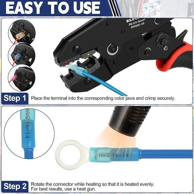 Alt view image 7 of 7 - Crimping Tool for Heat Shrink Connectors Set with 360pcs Waterproof Marine Grade Heat Shrink Wire Connectors AWG 22-10, Wire Stripper and Ratchet Terminal Crimper, Ideal for Home Electrical Repairs