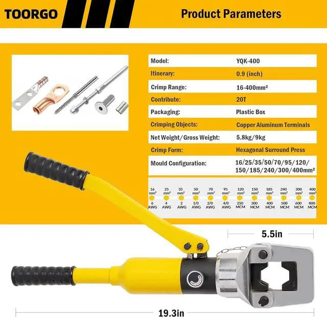 Alt view image 2 of 6 - Cable Lug Crimping Tool, 6 AWG to 800 MCM Hydraulic Plier, 16 Ton Hand Crimping Tool for Wires, Terminal, Lug, Crimping Tool Kit with 12 Dies