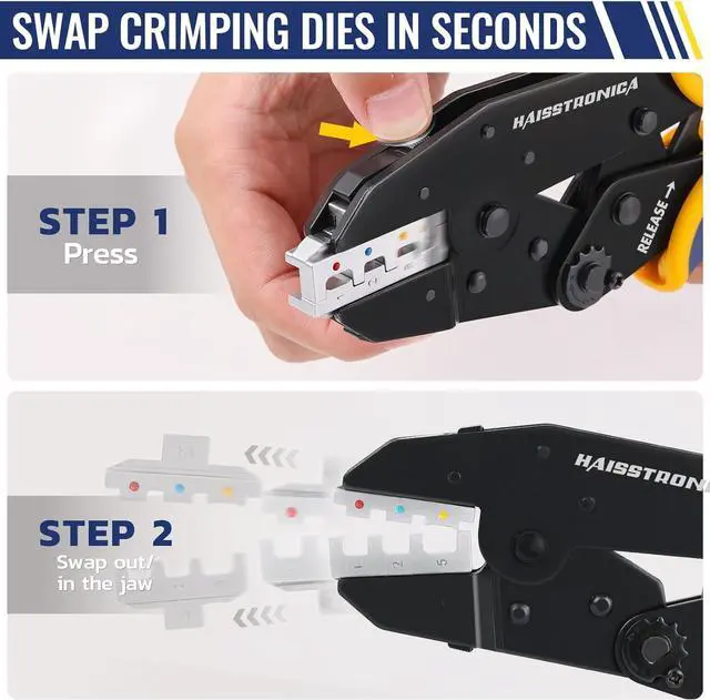 Alt view image 2 of 7 - 6 in 1 Crimping Tool Kit, Professional Ratchet Wire Crimper with 6 PCS Interchangeable Dies for Heat Shrink, Non-Insulated,Ferrule,Open Barrel,Insulated Connectors, Men Tool Gifts