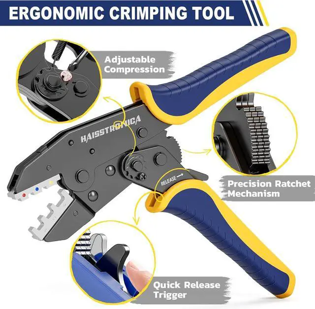 Alt view image 4 of 7 - 6 in 1 Crimping Tool Kit, Professional Ratchet Wire Crimper with 6 PCS Interchangeable Dies for Heat Shrink, Non-Insulated,Ferrule,Open Barrel,Insulated Connectors, Men Tool Gifts