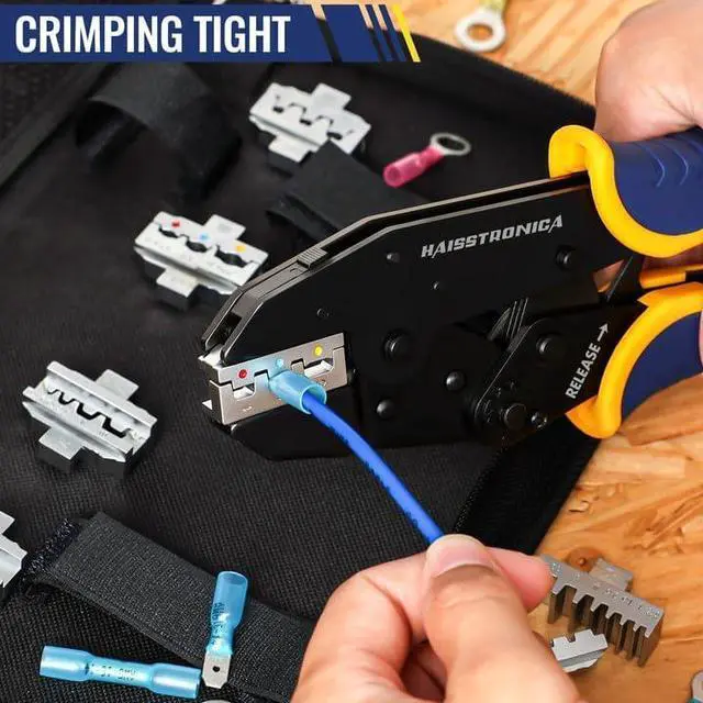 Alt view image 5 of 7 - 6 in 1 Crimping Tool Kit, Professional Ratchet Wire Crimper with 6 PCS Interchangeable Dies for Heat Shrink, Non-Insulated,Ferrule,Open Barrel,Insulated Connectors, Men Tool Gifts