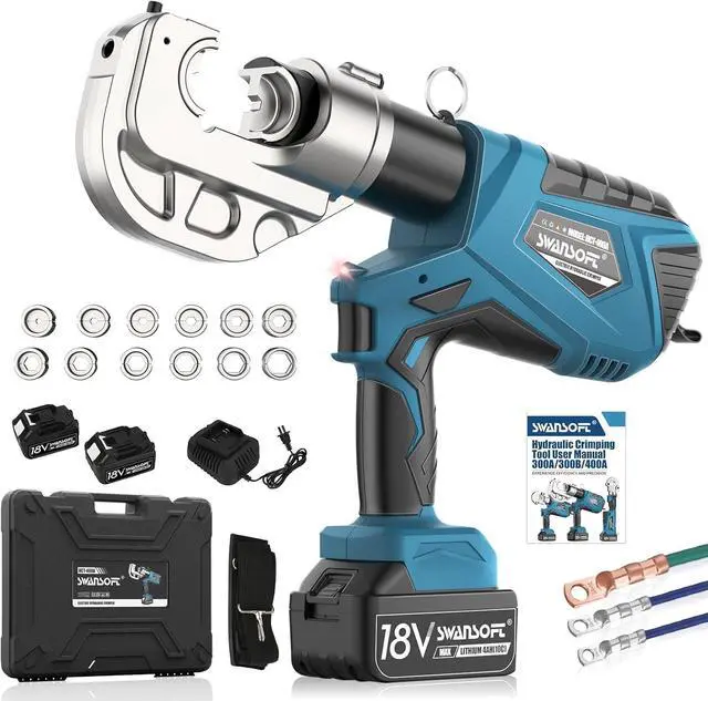 Main image of Electric Hydraulic Crimping Tool, 12Ton 6AWG-800MCM Rechargeable Hydraulic Crimper for Cu/Al Terminal, Continuously Crimp Wire Cable Lug Crimping Tool Kit with 12 Dies (HCT-400A)