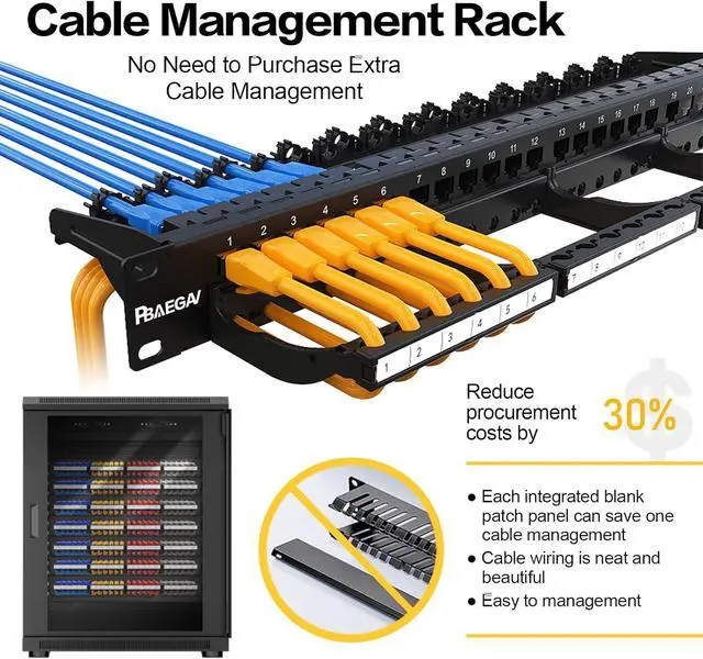 Alt view image 2 of 7 - Patch Panel 24 Port with cat6 UTP Keystone JackEC Listed Front Cable Rack Smart Cable Management for 19 inch Rack Mount (CAT6 Keystone Jack Unshielded)