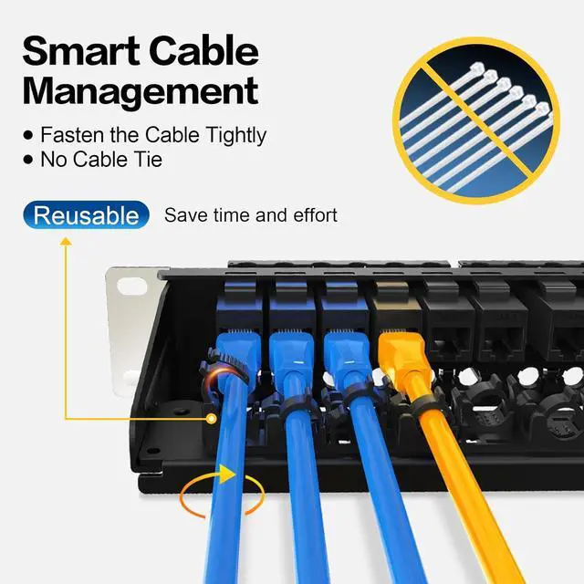 Alt view image 5 of 7 - Patch Panel 24 Port with cat6 UTP Keystone JackEC Listed Front Cable Rack Smart Cable Management for 19 inch Rack Mount (CAT6 Keystone Jack Unshielded)