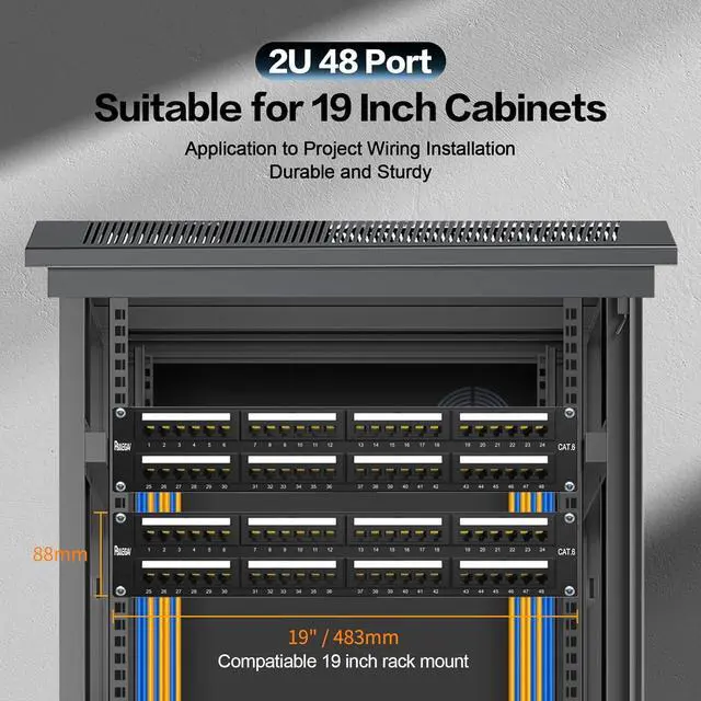 Alt view image 7 of 7 - Patch Panel 48 Port Cat6EC Listed 2U Network Patch Panel Rackmount Punch Down19 inch RJ45 for 10 Gigabit Network,110 or Krone Impact Tools Compatible Without Cable Management(Cat6)