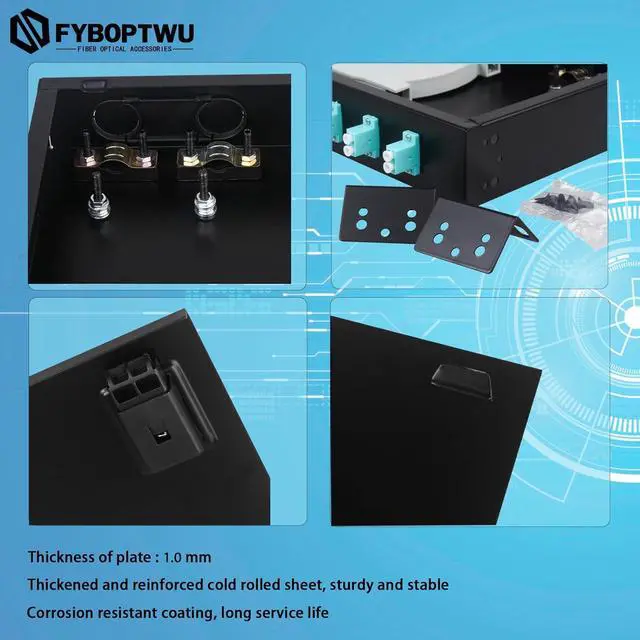 Alt view image 4 of 6 - 1 pack 24-Strand LC OM3 Multimode Fiber Optic Patch Panel | Rack Mount Enclosure with Splice Trays, LC UPC Couplers & Pigtails | Compatible with 19-Inch Network Rack Cabinets (12 Duplex Ports)