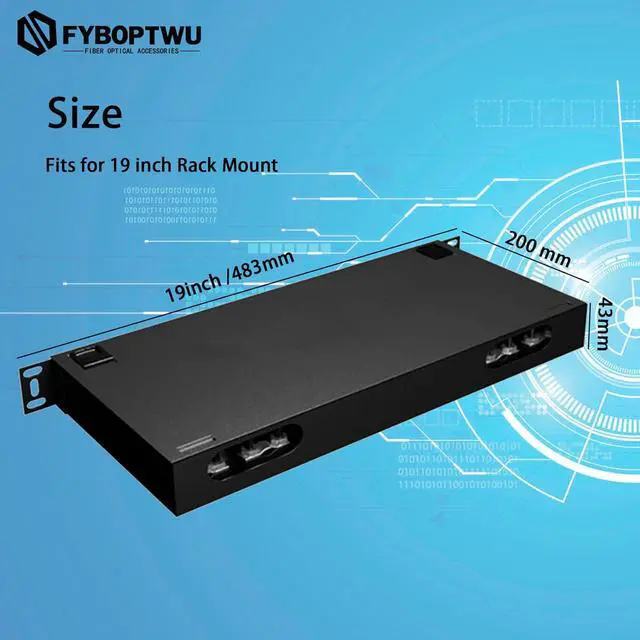 Alt view image 5 of 6 - 1 pack 24-Strand LC OM3 Multimode Fiber Optic Patch Panel | Rack Mount Enclosure with Splice Trays, LC UPC Couplers & Pigtails | Compatible with 19-Inch Network Rack Cabinets (12 Duplex Ports)