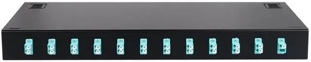 Alt view image 6 of 6 - 1 pack 24-Strand LC OM3 Multimode Fiber Optic Patch Panel | Rack Mount Enclosure with Splice Trays, LC UPC Couplers & Pigtails | Compatible with 19-Inch Network Rack Cabinets (12 Duplex Ports)