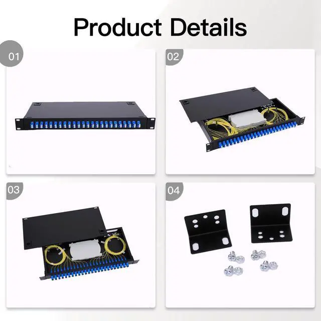Alt view image 3 of 7 - High-Performance 24 Duplex 48 Port LC-OS1 Rack Mount Fiber Enclosure Box Kit for SingleMode LC-UPC, 19" Cabinet - Includes 2 Splice Trays, 48 Strand Pigtail, 1M Cables, Spool, 24 Core LGX Patch Panel