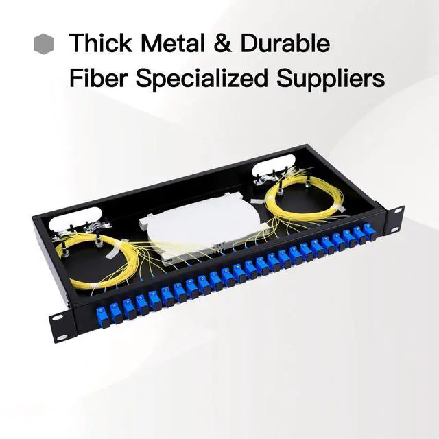Alt view image 4 of 7 - High-Performance 24 Duplex 48 Port LC-OS1 Rack Mount Fiber Enclosure Box Kit for SingleMode LC-UPC, 19" Cabinet - Includes 2 Splice Trays, 48 Strand Pigtail, 1M Cables, Spool, 24 Core LGX Patch Panel