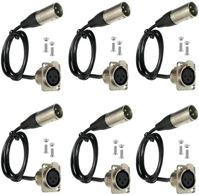 Main image of Premium XLR Pass Through Cable, No Solder, for Stage Box, Patch Panel, Floor Box - No Solder for Pro Audio Installations (Female to Male 6-Pack)