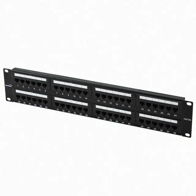 Main image of 48-Port Cat5E UTP Unshielded Patch Panel for 19-Inch Wallmount Or Rackmount Ethernet Network 2U Black
