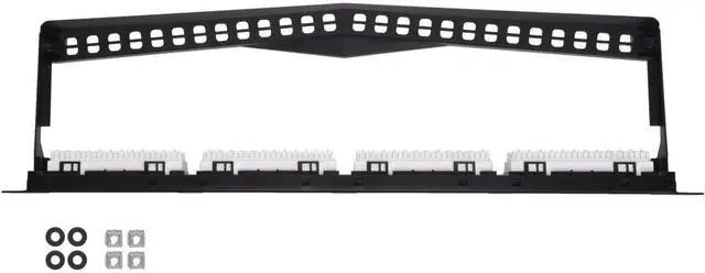 Alt view image 5 of 6 - 24-Port Cat6 Unshielded UL Listed Patch Panel, 1U, 110/Dual IDC, with Wire Support Bar, Metal Front, PoE+ (TAA), T568A/B, 22-24 AWG, Gold Plated Contacts, Black