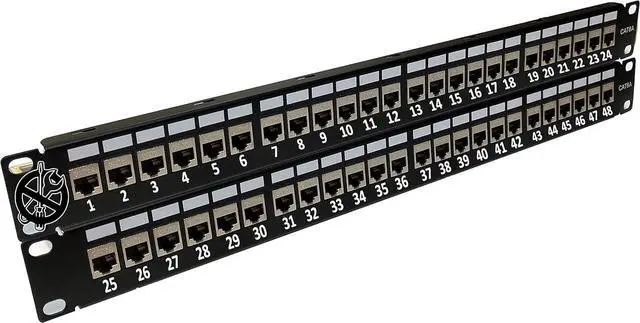 Main image of 48-Port CAT6A FTP Shielded 2U Patch Panel 19-Inch Loaded w/Tool-Less Keystone Jacks Rackmount or Wallmount
