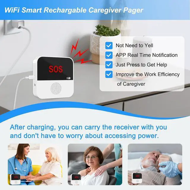 Alt view image 2 of 7 - WiFi Rechargable Smart Wireless Caregiver Call Button Nurse Calling Life Emergency Alert System for Seniors Elderly Patient Disabled Kids 3 SOS Panic Buttons 1 Receiver (only Supports 2.4GHz Wi-Fi)