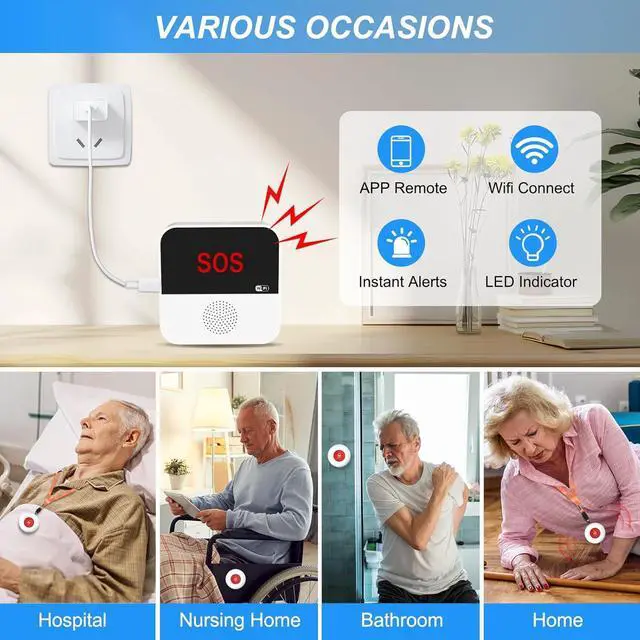 Alt view image 6 of 7 - WiFi Rechargable Smart Wireless Caregiver Call Button Nurse Calling Life Emergency Alert System for Seniors Elderly Patient Disabled Kids 3 SOS Panic Buttons 1 Receiver (only Supports 2.4GHz Wi-Fi)