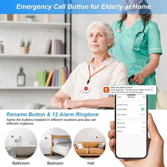 Alt view image 7 of 7 - WiFi Rechargable Smart Wireless Caregiver Call Button Nurse Calling Life Emergency Alert System for Seniors Elderly Patient Disabled Kids 3 SOS Panic Buttons 1 Receiver (only Supports 2.4GHz Wi-Fi)