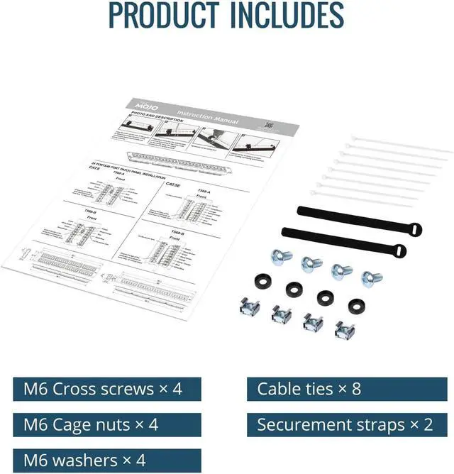 Alt view image 6 of 6 - 48 Port Patch Panel, Cat6 Patch Panel, 2U Patch Panel, Network Patch Panel for 19 inch Rack Mount equipments,10G Support, Unshielded