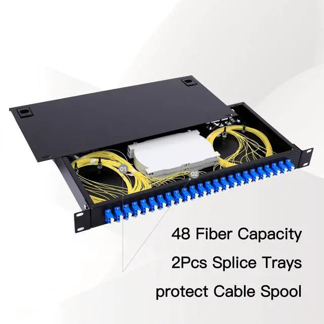 Alt view image 6 of 7 - High-Performance 24 Duplex 48 Port LC-OS1 Rack Mount Fiber Enclosure Box Kit for SingleMode LC-UPC, 19" Cabinet - Includes 2 Splice Trays, 48 Strand Pigtail, 1M Cables, Spool, 24 Core LGX Patch Panel