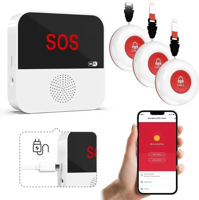 Main image of WiFi Rechargable Smart Wireless Caregiver Call Button Nurse Calling Life Emergency Alert System for Seniors Elderly Patient Disabled Kids 3 SOS Panic Buttons 1 Receiver (only Supports 2.4GHz Wi-Fi)