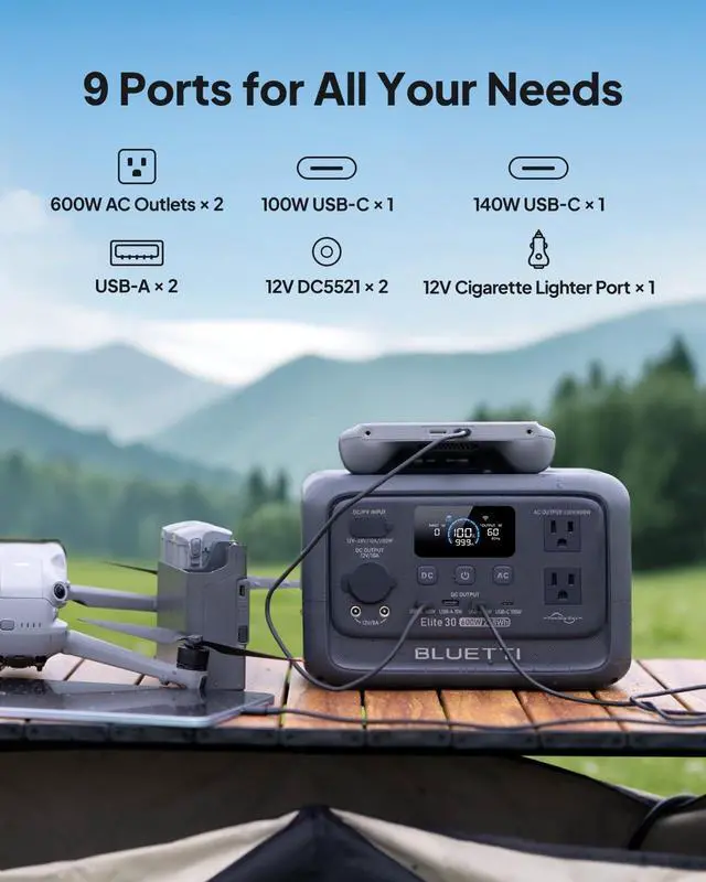 Alt view image 4 of 7 - Solar Generator Elite 30 V2, 288Wh LiFePO4 Battery Backup 600W, AC Outlets (Power Lifting 1500W), 0-100% in 70 Min, for Camping, Road Trip, Outage (Solar Panel Optional)
