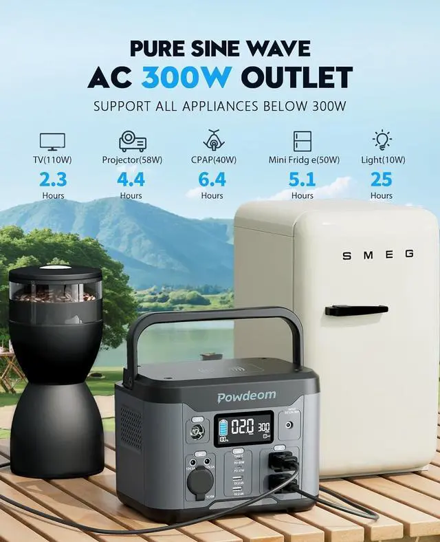 Alt view image 4 of 7 - 300W Portable Power Station,  296Wh Power Bank with AC Outlet, Solar Generator Laptop Charger, Battery Backup Power Supply for Camping, Outdoors, Home Emergency Outage