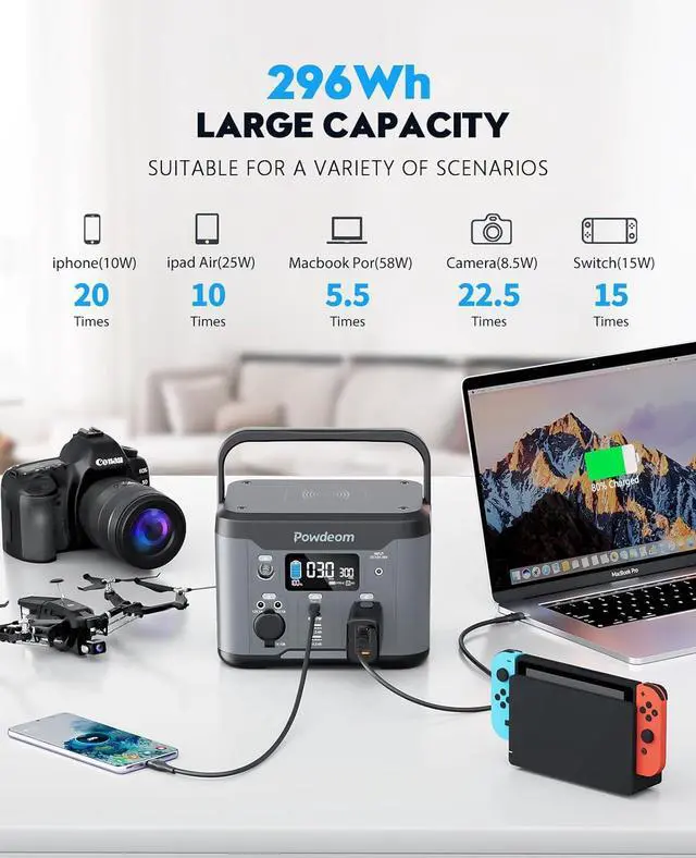 Alt view image 5 of 7 - 300W Portable Power Station,  296Wh Power Bank with AC Outlet, Solar Generator Laptop Charger, Battery Backup Power Supply for Camping, Outdoors, Home Emergency Outage