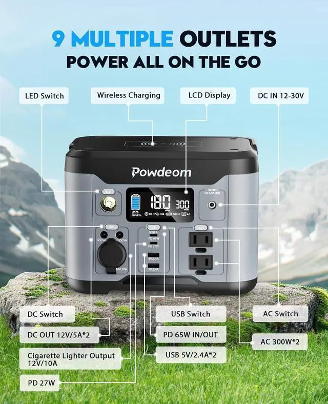 Alt view image 6 of 7 - 300W Portable Power Station,  296Wh Power Bank with AC Outlet, Solar Generator Laptop Charger, Battery Backup Power Supply for Camping, Outdoors, Home Emergency Outage