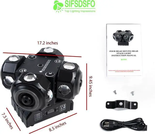 Alt view image 7 of 7 - 4Head Moving Disco Lights W/ 16Light Strips RGBW LED Rotating Beam Stage Spotlight Event Lighting W/DMX & Sound Control, for DJ KTV Disco Party Wedding Concert Halloween Christmas Festivals