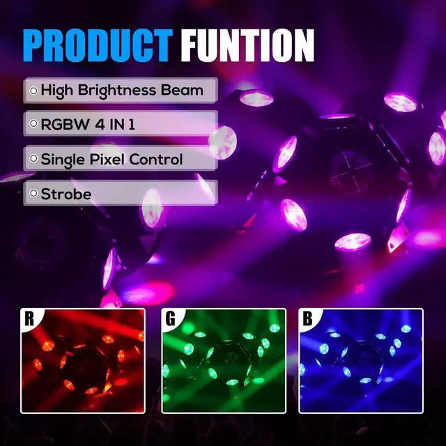 Main image of Moving Head DJ Lights, LED RGBW Rotation Disco Light DJ Lights with DMX Auto Control, Stage Lights DJ Lighting Sound Activated Party Lights for Party Disco Club Stage Lighting Christmas