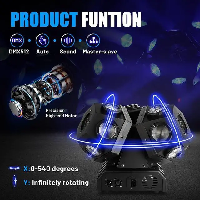 Alt view image 2 of 6 - Moving Head DJ Lights, LED RGBW Rotation Disco Light DJ Lights with DMX Auto Control, Stage Lights DJ Lighting Sound Activated Party Lights for Party Disco Club Stage Lighting Christmas