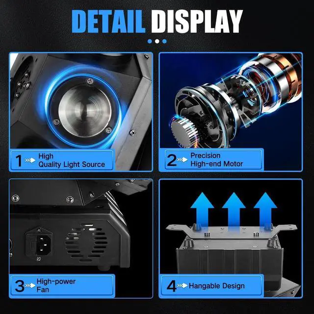 Alt view image 3 of 6 - Moving Head DJ Lights, LED RGBW Rotation Disco Light DJ Lights with DMX Auto Control, Stage Lights DJ Lighting Sound Activated Party Lights for Party Disco Club Stage Lighting Christmas