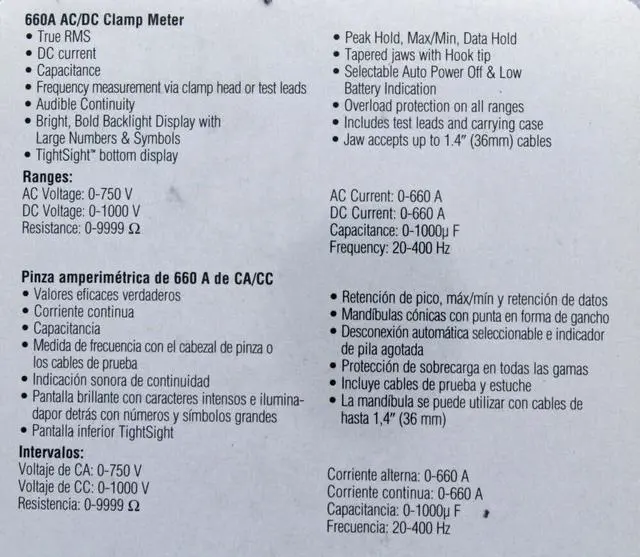 Alt view image 6 of 7 - IDEAL Electrical 61-765 660 Amp TightSight Clamp Meter AC/DC with TRMS, True RMS Current and Voltage, CATIII for 1000v, CATIV for 600v,Yellow