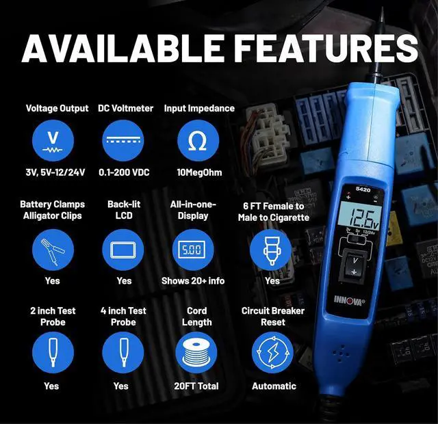 Alt view image 7 of 7 - 5420 Power Circuit Tester for Automotive | Fuse, Relay, Battery, and Circuit Diagnostics | Voltage Tester, Multimeter, Relay Tester, Short Circuit Finder, 12V/24V with LCD & Circuit Breaker