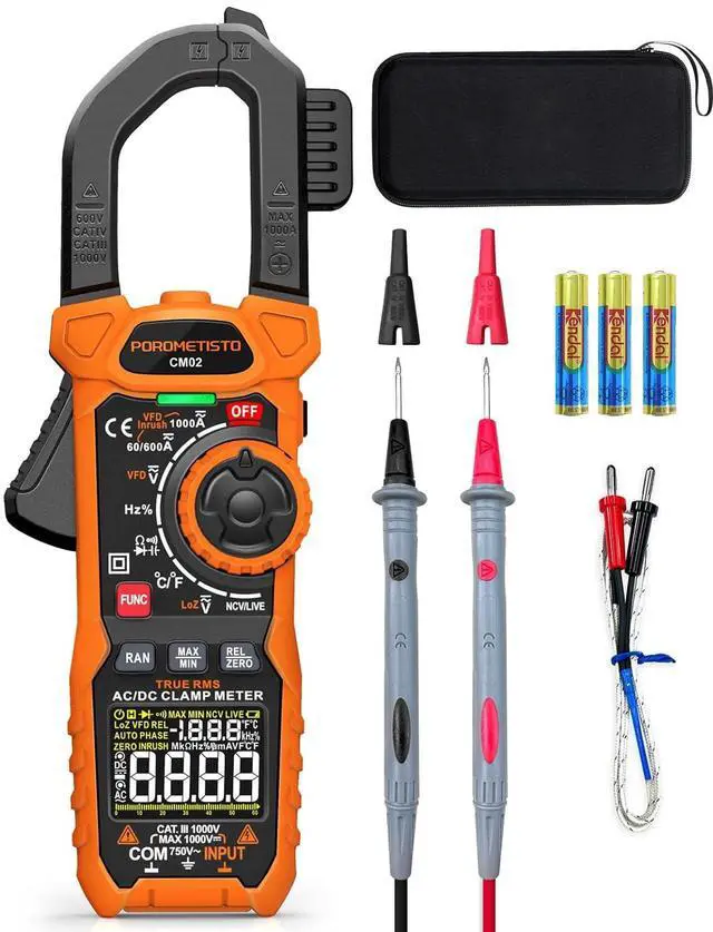 Main image of Clamp Meter  Digital Inrush Clamp Multimeter 1000A TRMS 6000 Counts, Amp Voltage Tester with VFD, LOZ ModeMeasures AC/DC Current Voltage NCV Temperature Resistance Capacitance Frequency