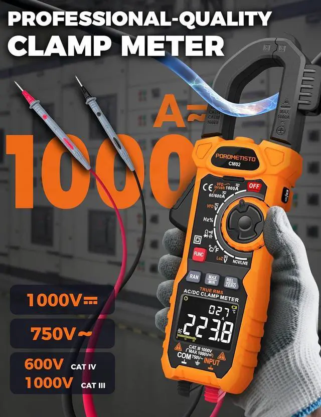 Alt view image 2 of 7 - Clamp Meter  Digital Inrush Clamp Multimeter 1000A TRMS 6000 Counts, Amp Voltage Tester with VFD, LOZ ModeMeasures AC/DC Current Voltage NCV Temperature Resistance Capacitance Frequency