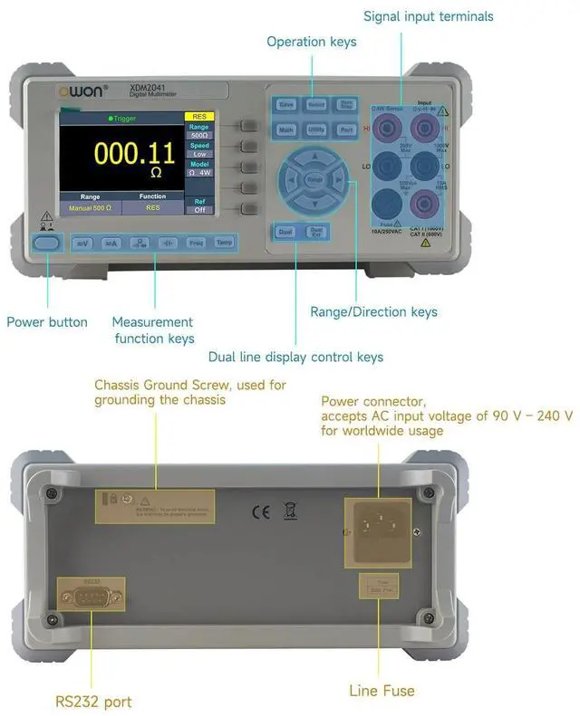 Alt view image 4 of 6 - Digital Multimeter AC DC Current Voltage 3.7in Screen True RMS 55000 CountsDC Voltage Accuracy up to 0.025%2 Line Display Desktop Type XDM2041
