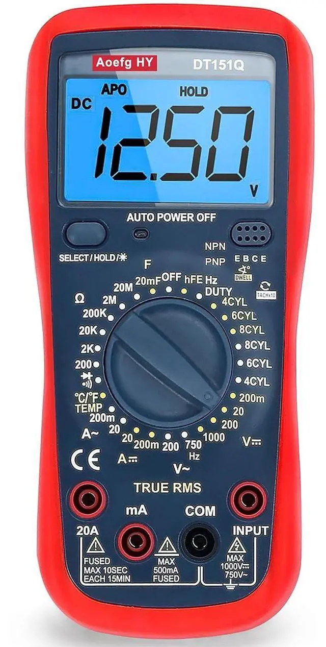 Alt view image 2 of 7 - Automotive Multimeter, True RMS CAT III 600V, AC/DC Voltage/Current Tester, Temp/Freq/Ohm/Duty Cycle, 4-8 Cylinder Dwell Angle Test, Capacitance & HVAC/Industrial Tools with Engine RPM Measurement.
