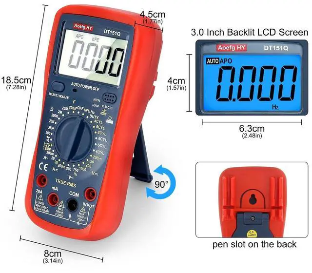 Alt view image 7 of 7 - Automotive Multimeter, True RMS CAT III 600V, AC/DC Voltage/Current Tester, Temp/Freq/Ohm/Duty Cycle, 4-8 Cylinder Dwell Angle Test, Capacitance & HVAC/Industrial Tools with Engine RPM Measurement.