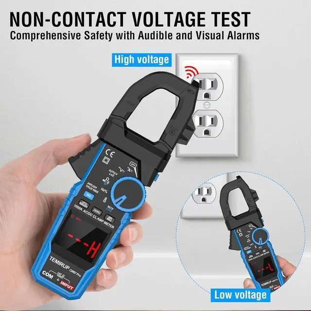 Alt view image 7 of 7 - Inrush Digital Clamp Meter Multimeter -  T-RMS 6000 Counts 1000A Amp Voltage Tester with VFD, LOZ, Measures NCV, AC/DC Voltage Current, Continuity Capacitance Frequency Resistance, Temperature